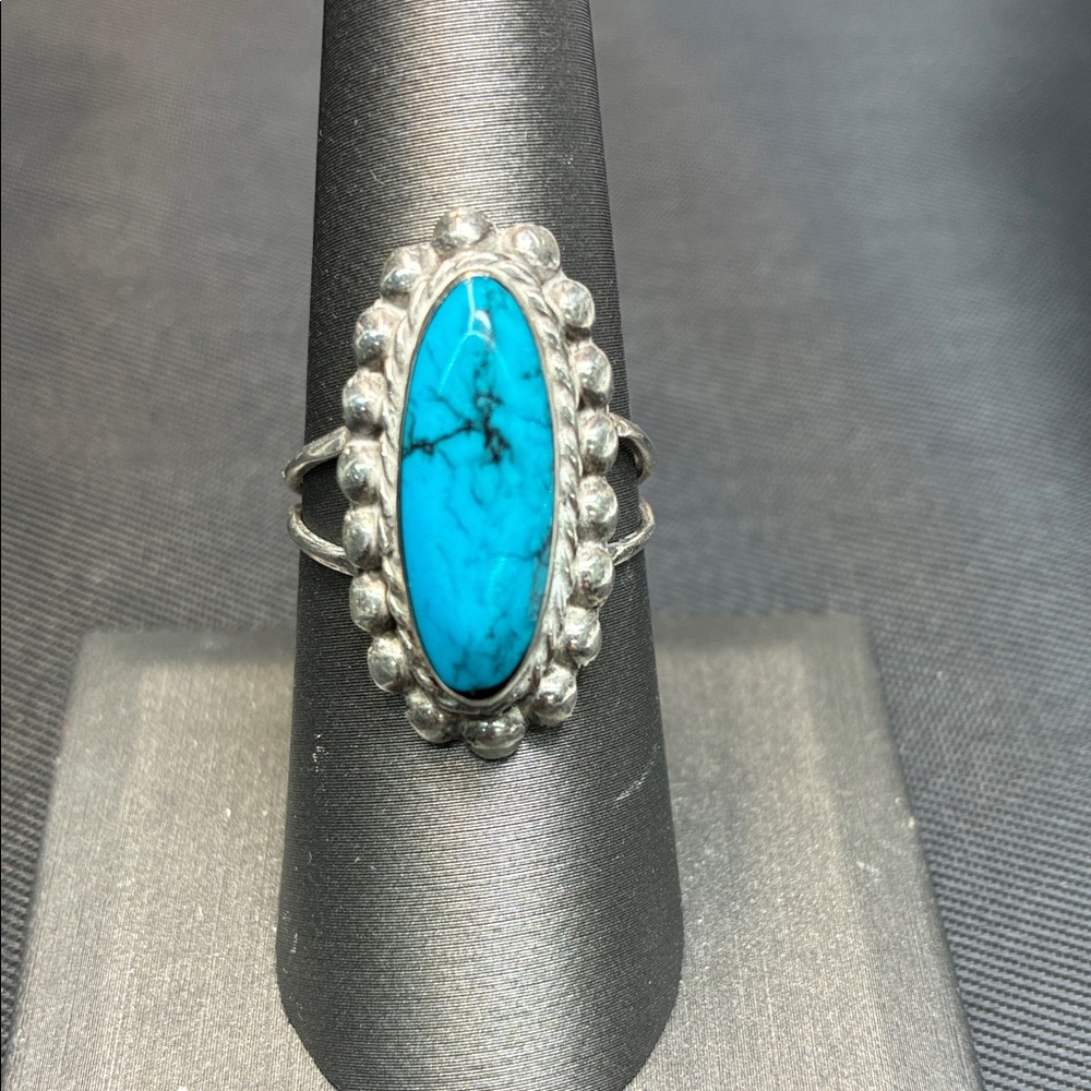 Long Turquoise Silver Ring